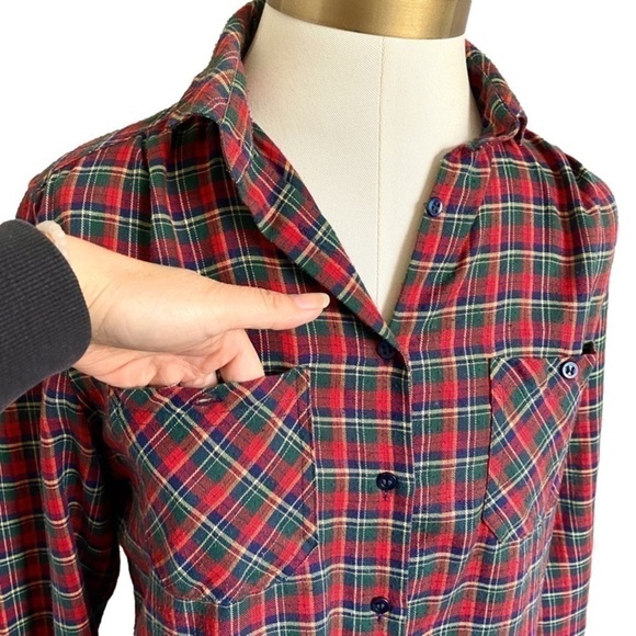 Vintage Red Plaid Button Up Collared Shirt - XS/S - Picture 2 of 9